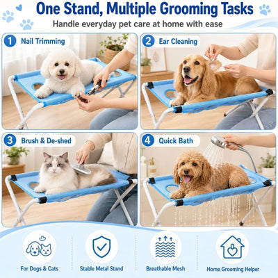 Hamac de Toilettage Pliable en Maille sur Pieds, Petit Chien