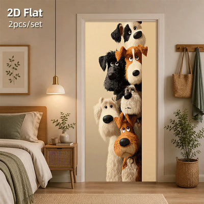 Autocollant Mural Chiens de Dessin Animé pour Porte