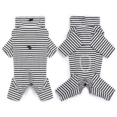 Combinaison de Récupération Rayée Petit Chien 4 Pattes Col Réglable