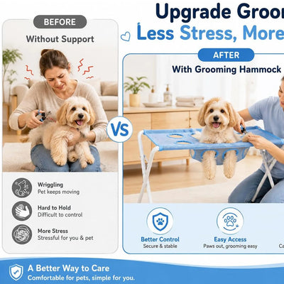 Hamac de Toilettage Pliable en Maille sur Pieds, Petit Chien