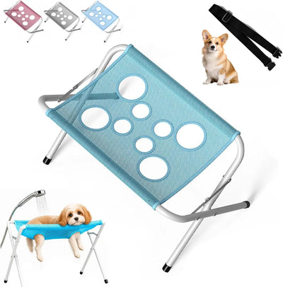 Hamac de Toilettage Pliable en Maille sur Pieds, Petit Chien