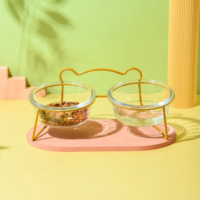 Gamelle Surélevée Verre Petit Chien Support Doré