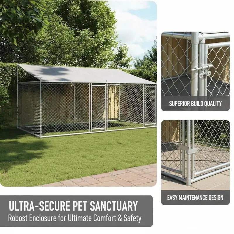 Enclos Chien Extérieur 4x2x2 m Acier Galvanisé avec Toit