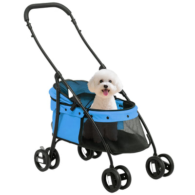 Poussette PawHut Pliable Cadre Acier Chien Bleu