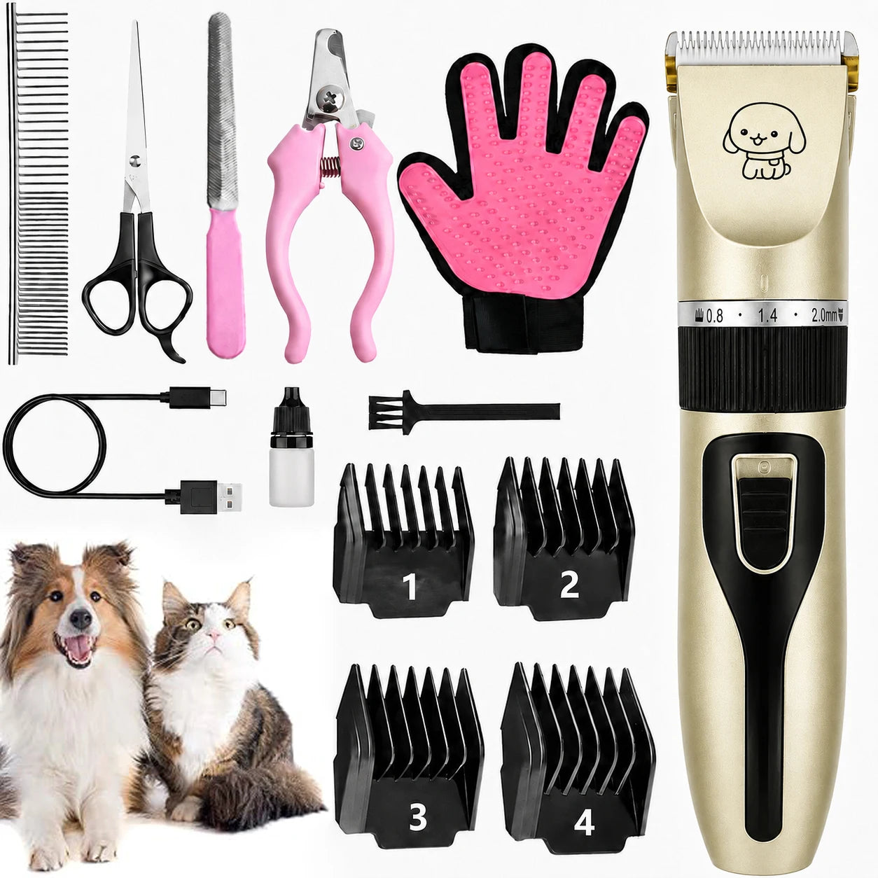 Tondeuse pour Chien Rechargeable Kit 4 Sabots et Accessoires