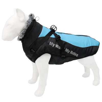 Manteau Imperméable Grand Chien Col Façon Fourrure Réfléchissant