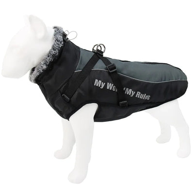 Manteau Imperméable Grand Chien Col Façon Fourrure Réfléchissant