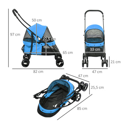 Poussette PawHut Pliable Cadre Acier Chien Bleu