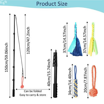 Flirt Pole Grand Chien Télescopique 150 cm 4 Jouets
