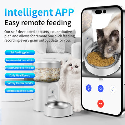 Distributeur de Croquettes Chien Caméra 3 L Inox Connecté