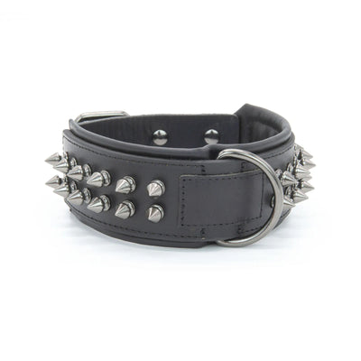 Collier Cuir Véritable Clouté Pointes Anti-Morsure Gros Chien