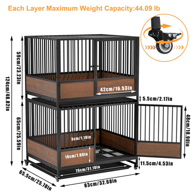 Cage pour Chien Empilable 2 en 1 sur Roulettes