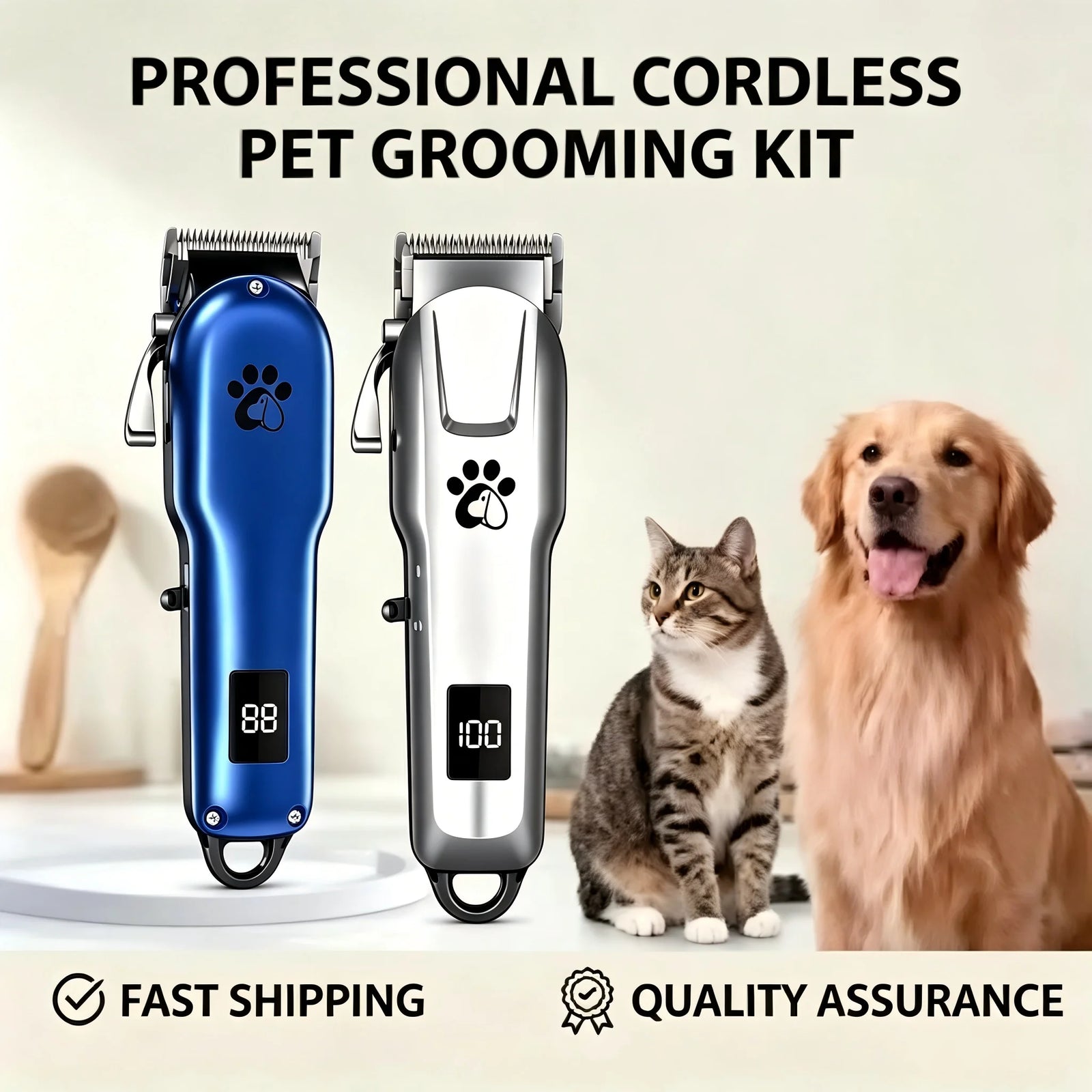 Tondeuse pour Chien Professionnelle Sans Fil 250 min LCD