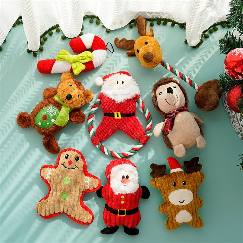 Jouet de Noël Chien Corde et Peluche Hérisson Renne