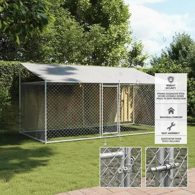 Enclos Chien Extérieur 4x2x2 m Acier Galvanisé avec Toit