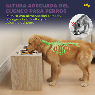 Mangeoire Surélevée Gros Chien Inox Chêne