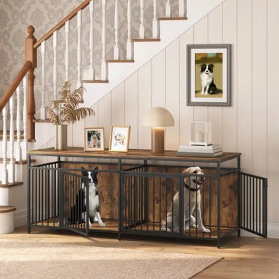 Cage pour Chien Meuble Bois Double Porte Métal