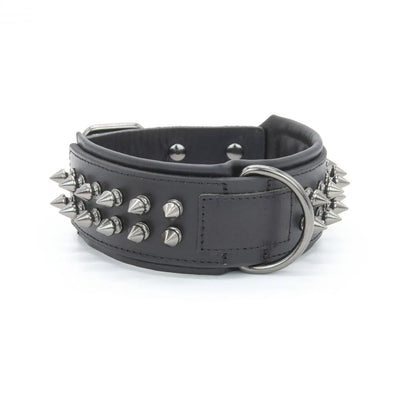 Collier Cuir Véritable Clouté Pointes Anti-Morsure Gros Chien