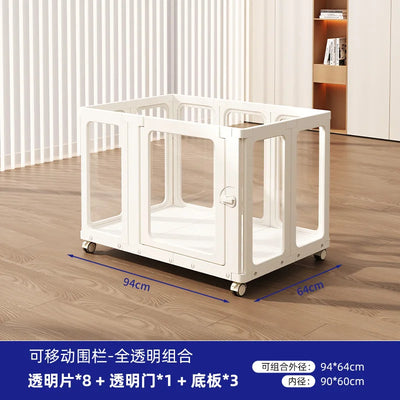 Parc pour Chien d'Intérieur Transparent Amovible sur Roulettes