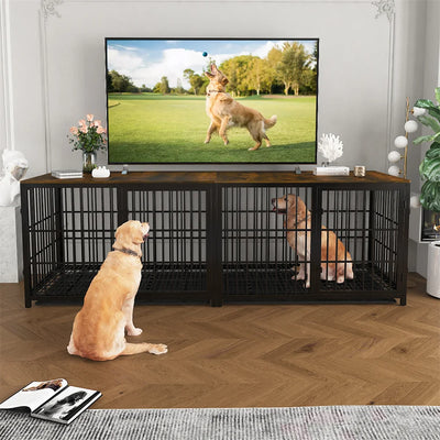 Cage pour Chien en Bois Meuble Industriel 3 Portes