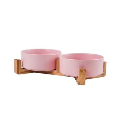 Gamelle Surélevée Chien Céramique Support Bois Six Coloris