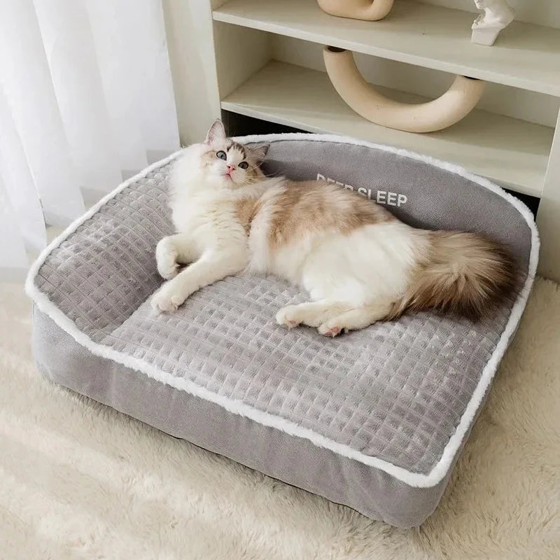 Canapé pour Chien Grande Taille Dossier Haut Flanelle Gris
