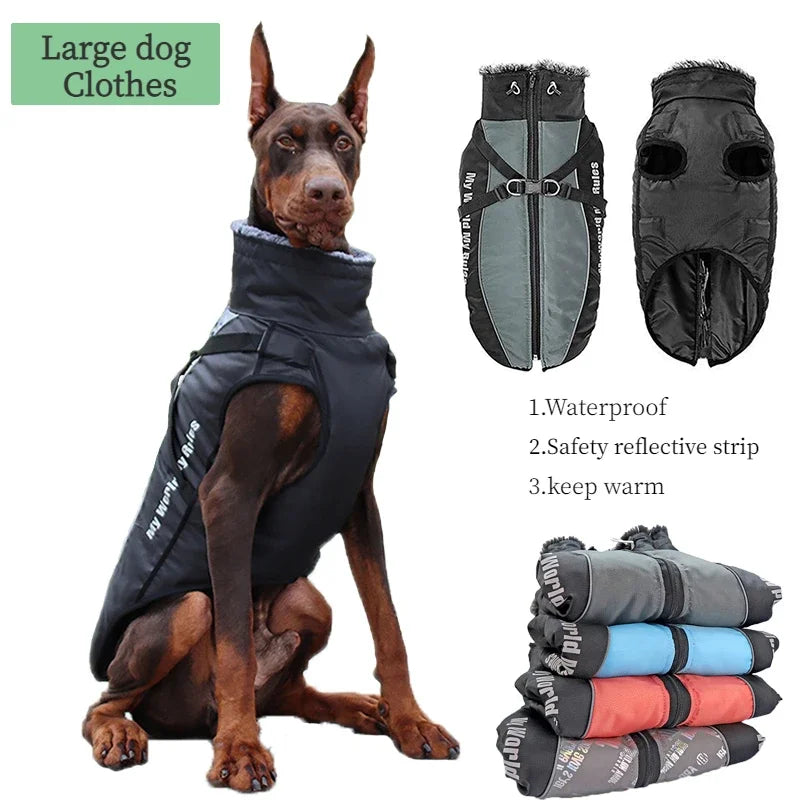 Manteau Imperméable Grand Chien Col Façon Fourrure Réfléchissant