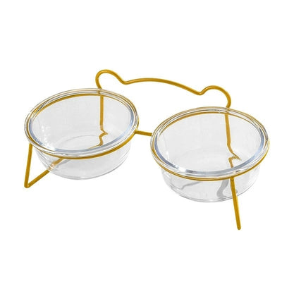Gamelle Surélevée Verre Petit Chien Support Doré