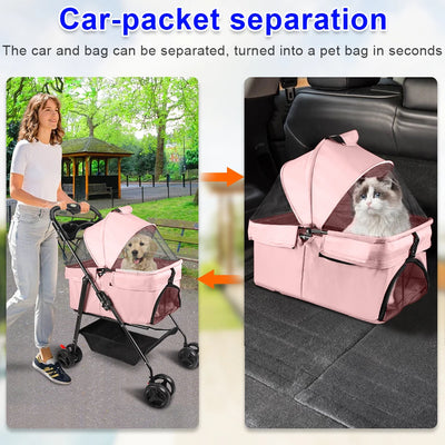 Poussette Pliable Chien 600D Oxford Roues à Frein