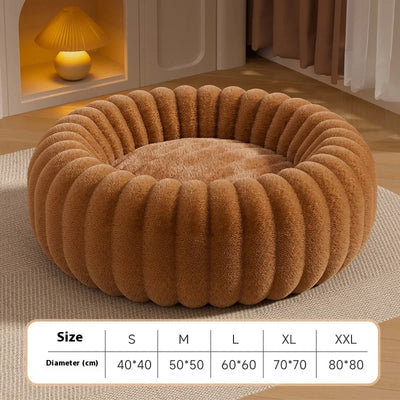 Panier Rond Côtelé Chaud pour Chien Moyen et Grand 80 cm