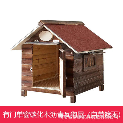 Niche Chien Extérieur en Bois Massif Carbonisé Toit Bitumé