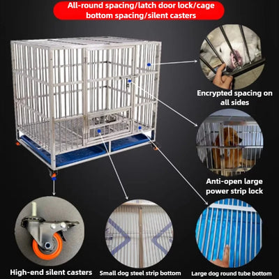 Cage pour Chien Inox Pliable à Roulettes et Bac Amovible