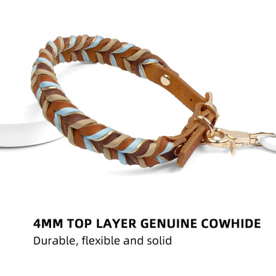 Collier Cuir Véritable Tressé Bleu Ciel Chien Moyen Grand