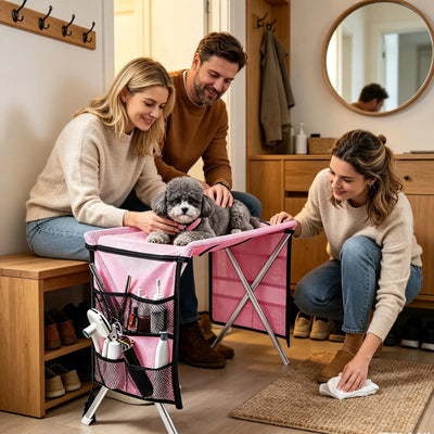 Table de Toilettage Pliable avec Poches, Petit Chien 13,6 kg