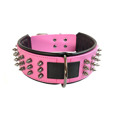 Collier Cuir Véritable Clouté Pointes Anti-Morsure Gros Chien