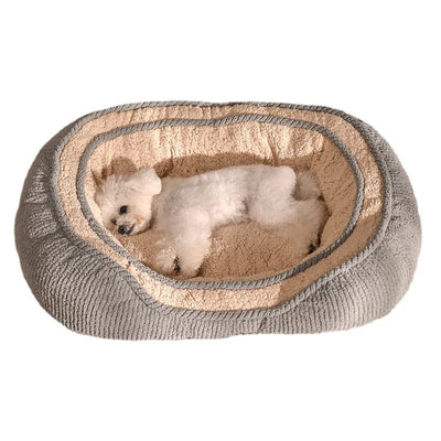 Panier Ovale Douillet pour Petit Chien et Chat, Bord Côtelé