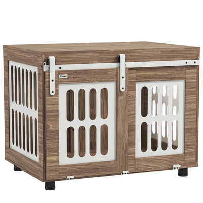 Meuble Cage Chien PawHut Porte Coulissante Aspect Bois