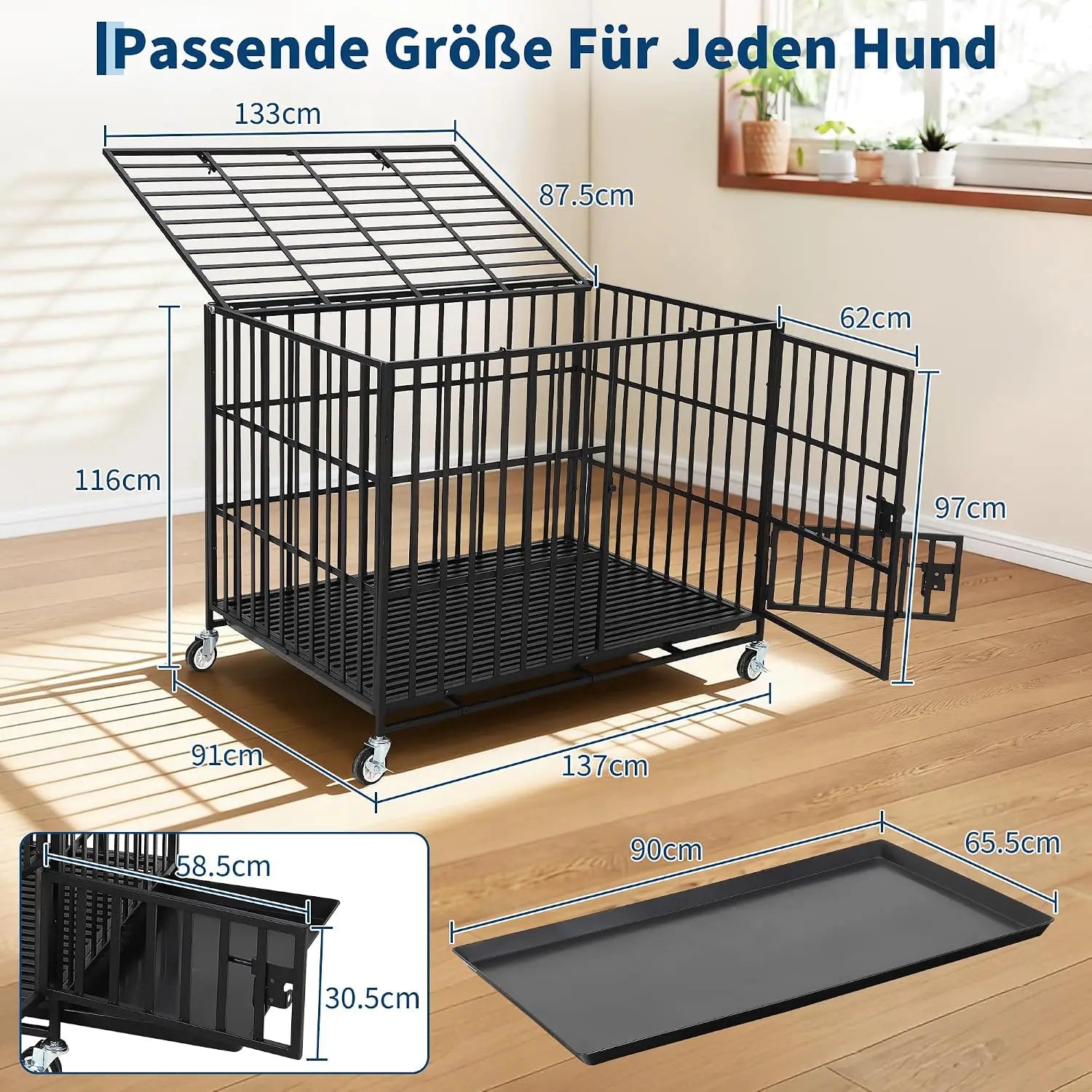 Cage pour Chien Garvee Métal Anti-Évasion 137 cm 3 Portes