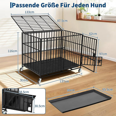Cage pour Chien Garvee Métal Anti-Évasion 137 cm 3 Portes