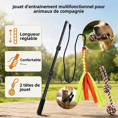 Flirt Pole Chien Réglable 42-100 cm Deux Jouets Corde