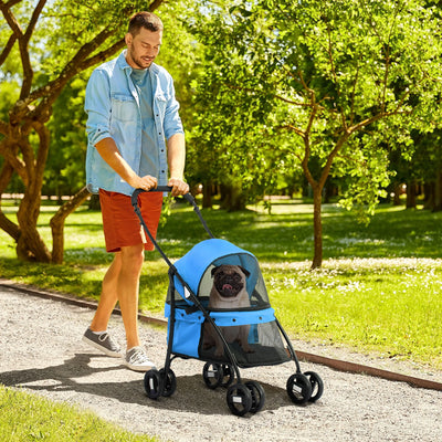 Poussette PawHut Pliable Cadre Acier Chien Bleu