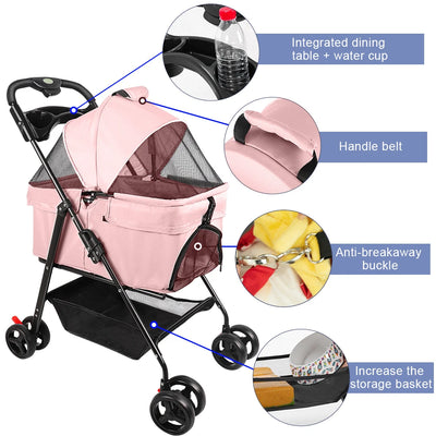 Poussette Pliable Chien 600D Oxford Roues à Frein