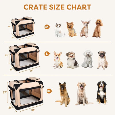 Cage pour Chien de Transport Souple 3 Portes Beige