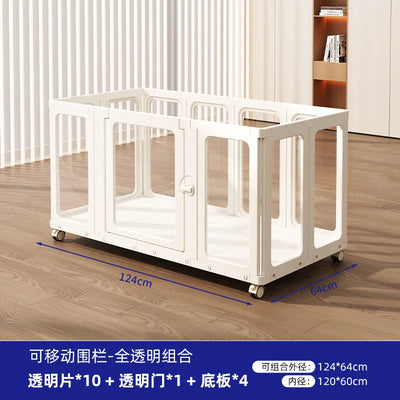 Parc pour Chien d'Intérieur Transparent Amovible sur Roulettes
