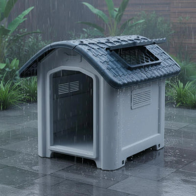 Niche Chien en Plastique Extérieur Toit Bleu Ventilée