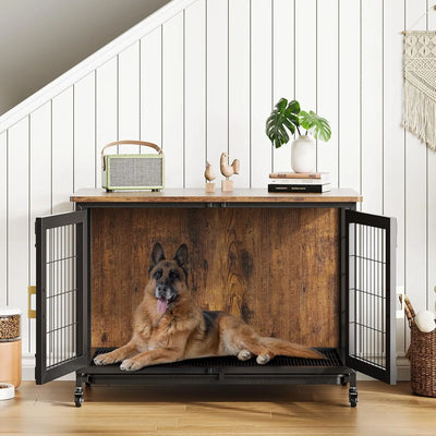 Cage Chien Bois Garvee 2 Portes Table d'Appoint