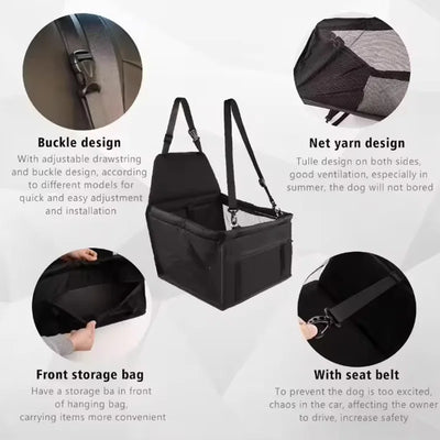 Siège de Voiture Rehausseur Pliable pour Petit Chien avec Sangle