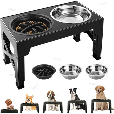 Gamelle Surélevée Chien Réglable 5 Hauteurs Double Bol Inox