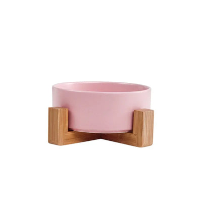 Gamelle Surélevée Chien Céramique Support Bois Six Coloris