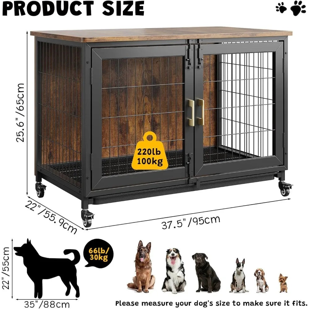 Cage Chien Bois Garvee 2 Portes Table d'Appoint